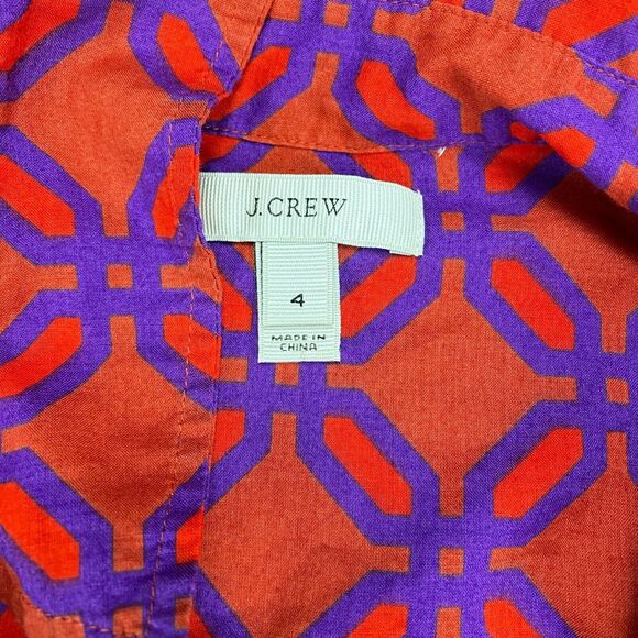 J.CREW Shirt Women's Size 4 Geometric Cotton Collared Button Down - Picture 6 of 13